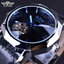 Load image into Gallery viewer, Winner Blue Ocean Geometry Design Transparent Skeleton Dial Mens Watch