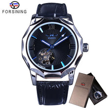 Load image into Gallery viewer, Winner Blue Ocean Geometry Design Transparent Skeleton Dial Mens Watch