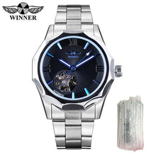 Load image into Gallery viewer, Winner Blue Ocean Geometry Design Transparent Skeleton Dial Mens Watch