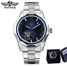 Load image into Gallery viewer, Winner Blue Ocean Geometry Design Transparent Skeleton Dial Mens Watch