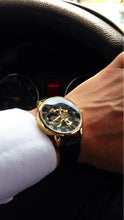 Load image into Gallery viewer, [Men] Forsining 3d Logo Design Hollow Engraving Black Gold Men Watch
