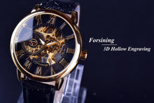 Load image into Gallery viewer, [Men] Forsining 3d Logo Design Hollow Engraving Black Gold Men Watch
