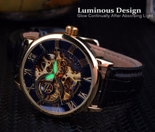 Load image into Gallery viewer, [Men] Forsining 3d Logo Design Hollow Engraving Black Gold Men Watch
