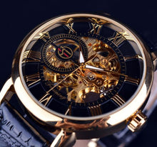 Load image into Gallery viewer, [Men] Forsining 3d Logo Design Hollow Engraving Black Gold Men Watch
