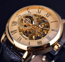 Load image into Gallery viewer, [Men] Forsining 3d Logo Design Hollow Engraving Black Gold Men Watch
