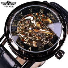Load image into Gallery viewer, [Men] Winner Black Gold Clock Relogios Skeleton Watch

