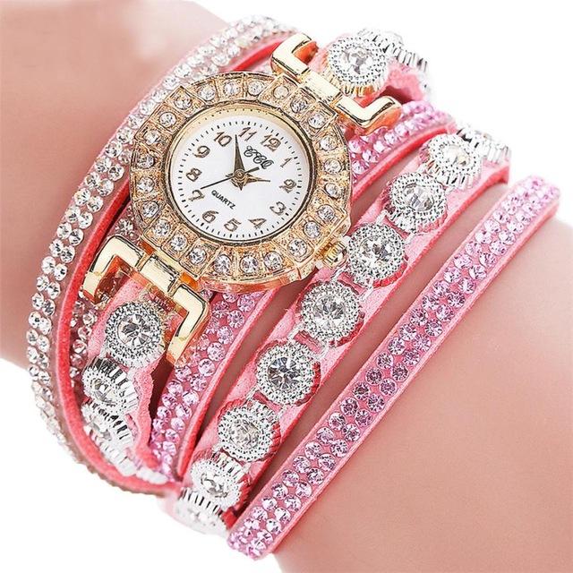 Quartz Women PU Leather  Rhinestone Watch Bracelet Watch