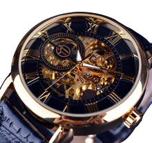 Load image into Gallery viewer, [Men] Forsining 3d Logo Design Hollow Engraving Black Gold Men Watch
